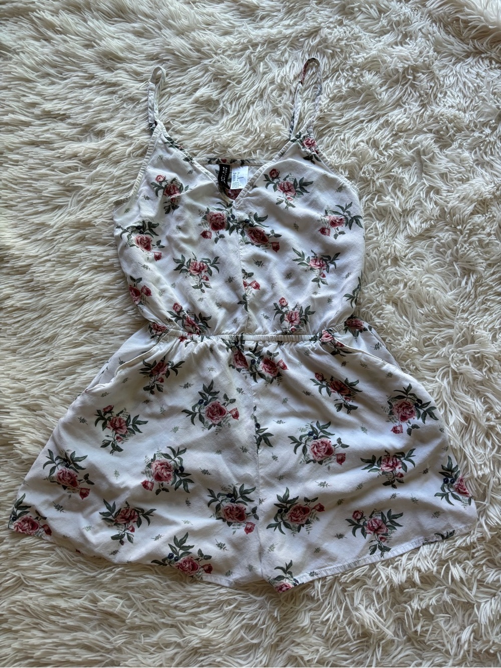 Divided Floral Cream Romper with Pink Roses